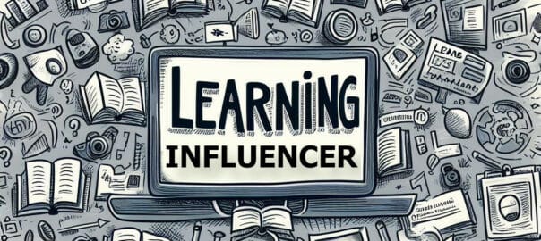 sketch-note like Illustration of a learning influencer that is sharing a variety of learning mediums such as podcasts, videos, and articles, emphasizing online. Many things are greyed out or blurred, but some are clearly highlighted, to indicate the idea of curation in a world of information overloard.